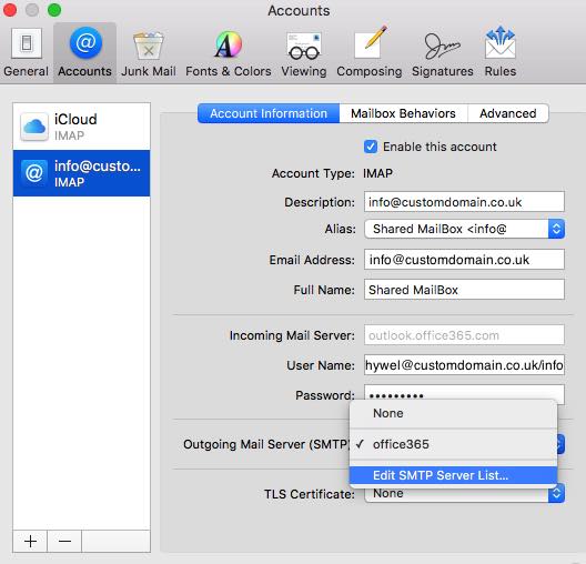 cannot setup imap to apple mail on outlook 365